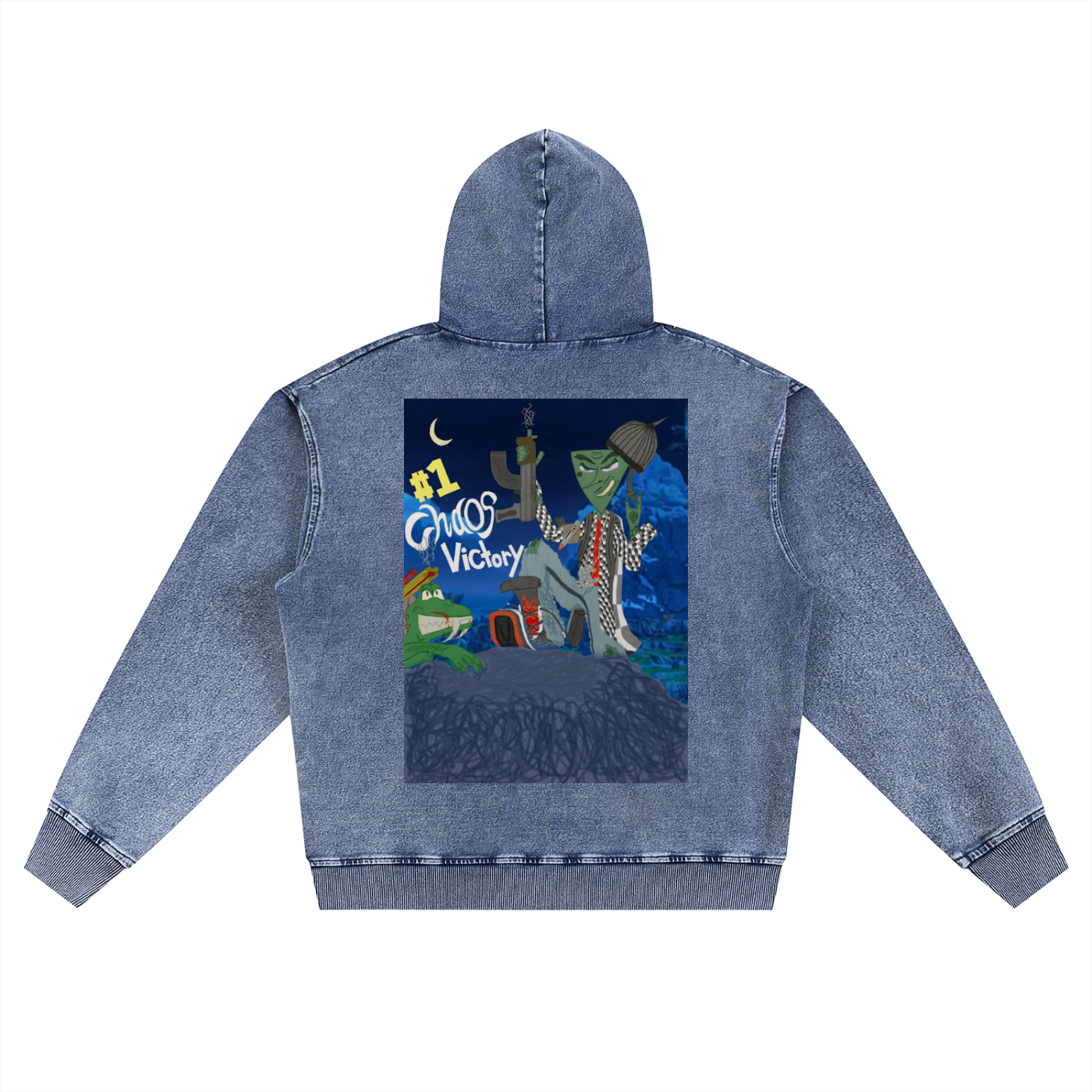 Beau Chaos Unisex "Chaos Victory & BC Mirror" Logo Snow Wash Oversized Zip-Up Hoodie