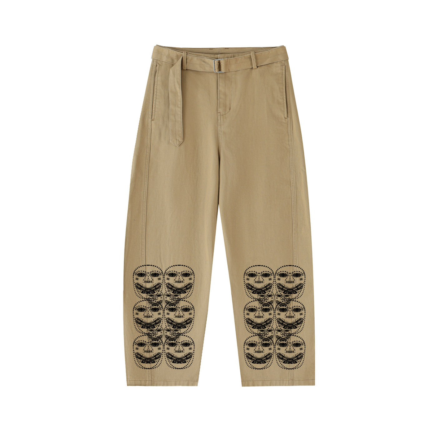 Beau Chaos Women's "Face Phase 3" Logo Belted Barrel-leg Chino Pants