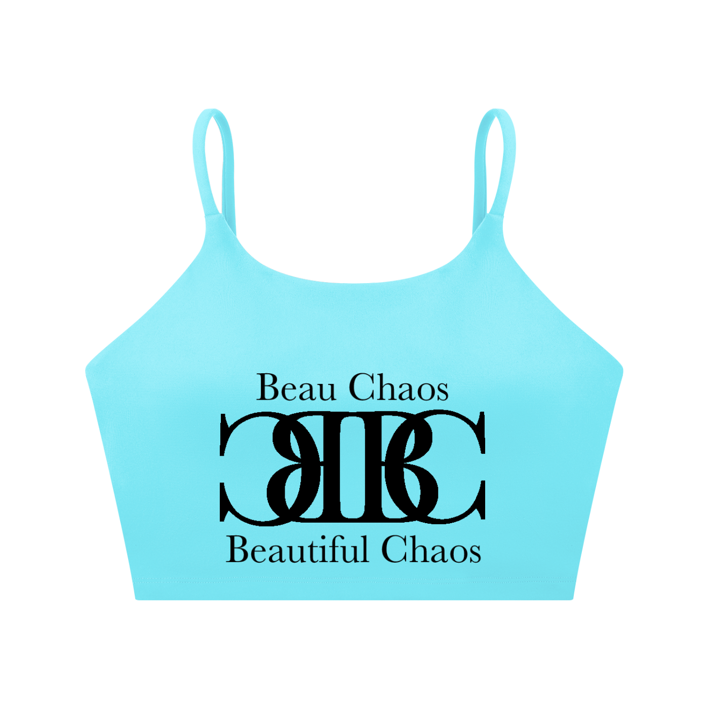 Beau Chaos Women's "Name & BC Mirror" Logo Spaghetti Strap Yoga Sports Bra