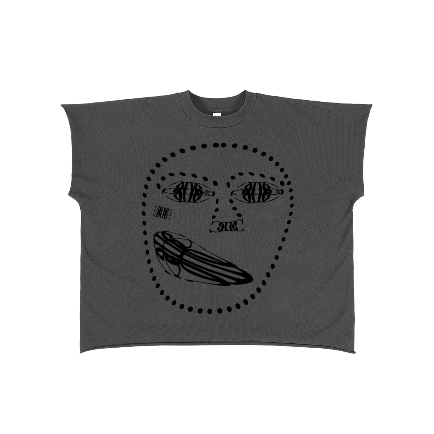 Beau Chaos Unisex "Face Phase 1 & 2" Logo Raw Edge Boxy Non-Shrink T-Shirt