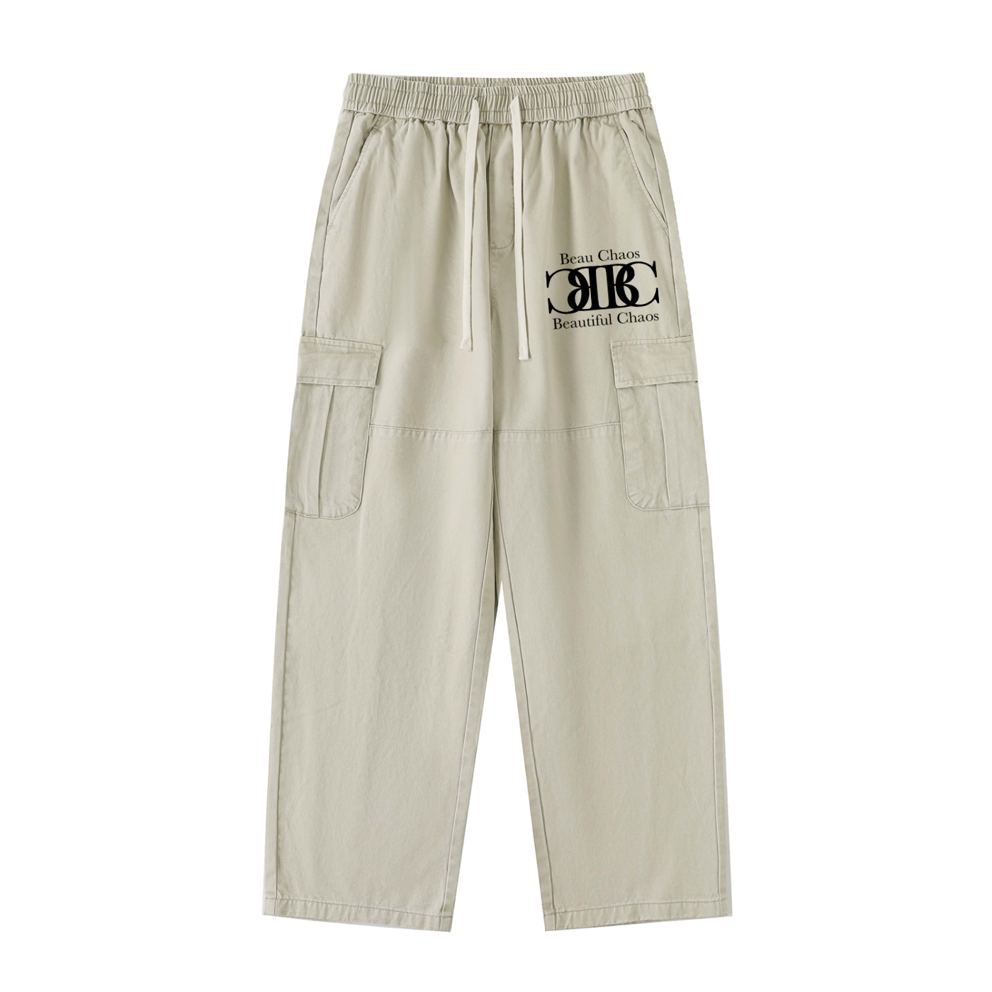 Beau Chaos Men's "Name" Logo Drawstring Waist Straight-Leg Cargo Pants