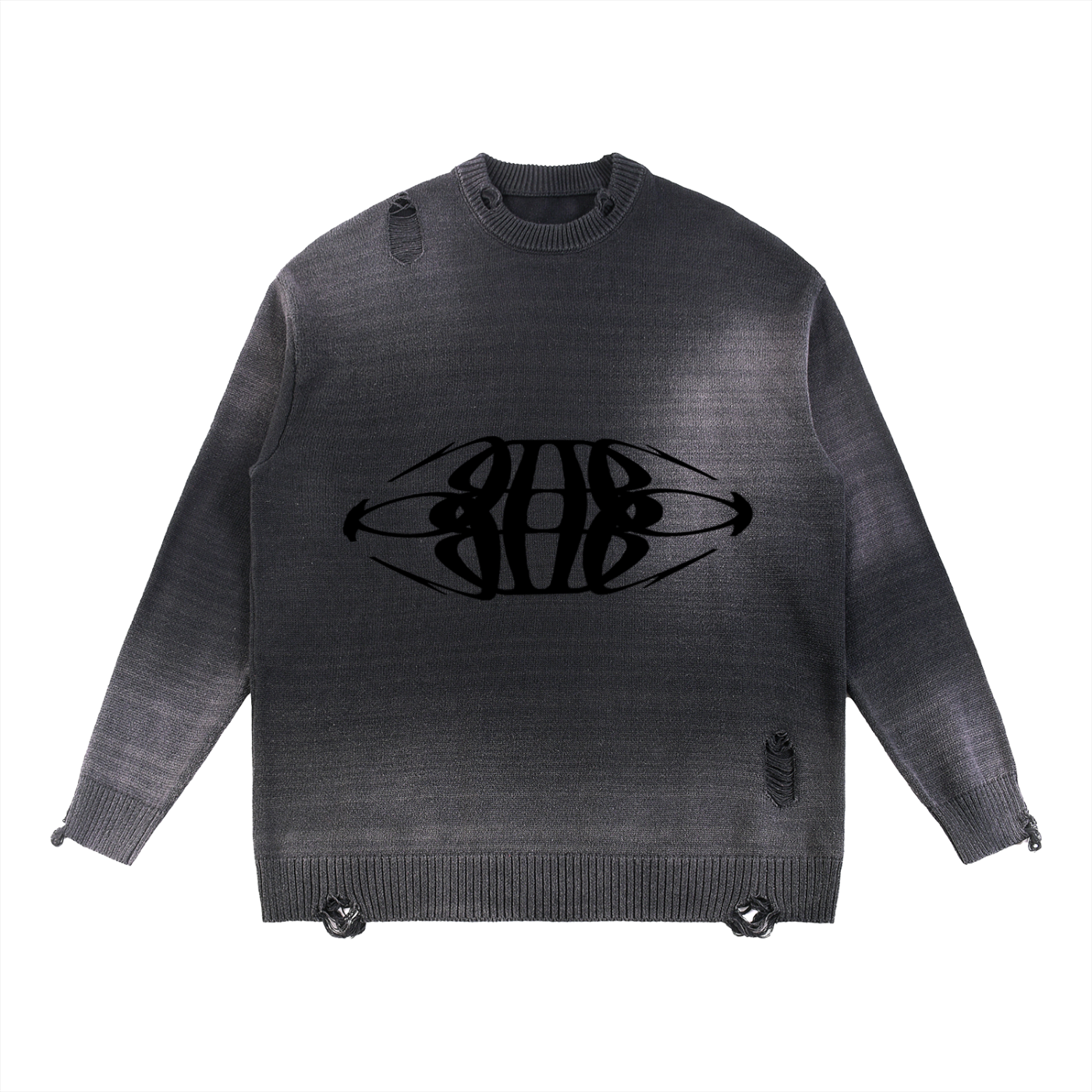 Beau Chaos Unisex "Wide Stretch & Name" Logo Sun Fade Distressed Ripped Crewneck Sweater