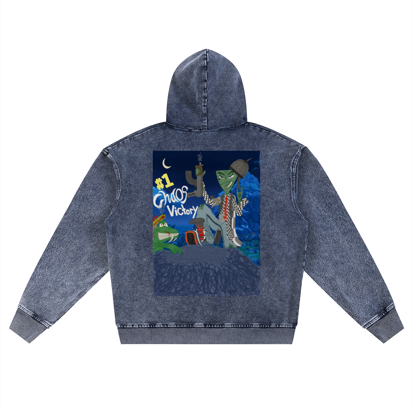 Beau Chaos Unisex "Chaos Victory & BC Mirror" Logo Snow Wash Oversized Zip-Up Hoodie