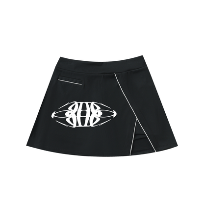 Beau Chaos Women's "Wide Stretch" Logo High-Waist Pocketed A-Line Skirt