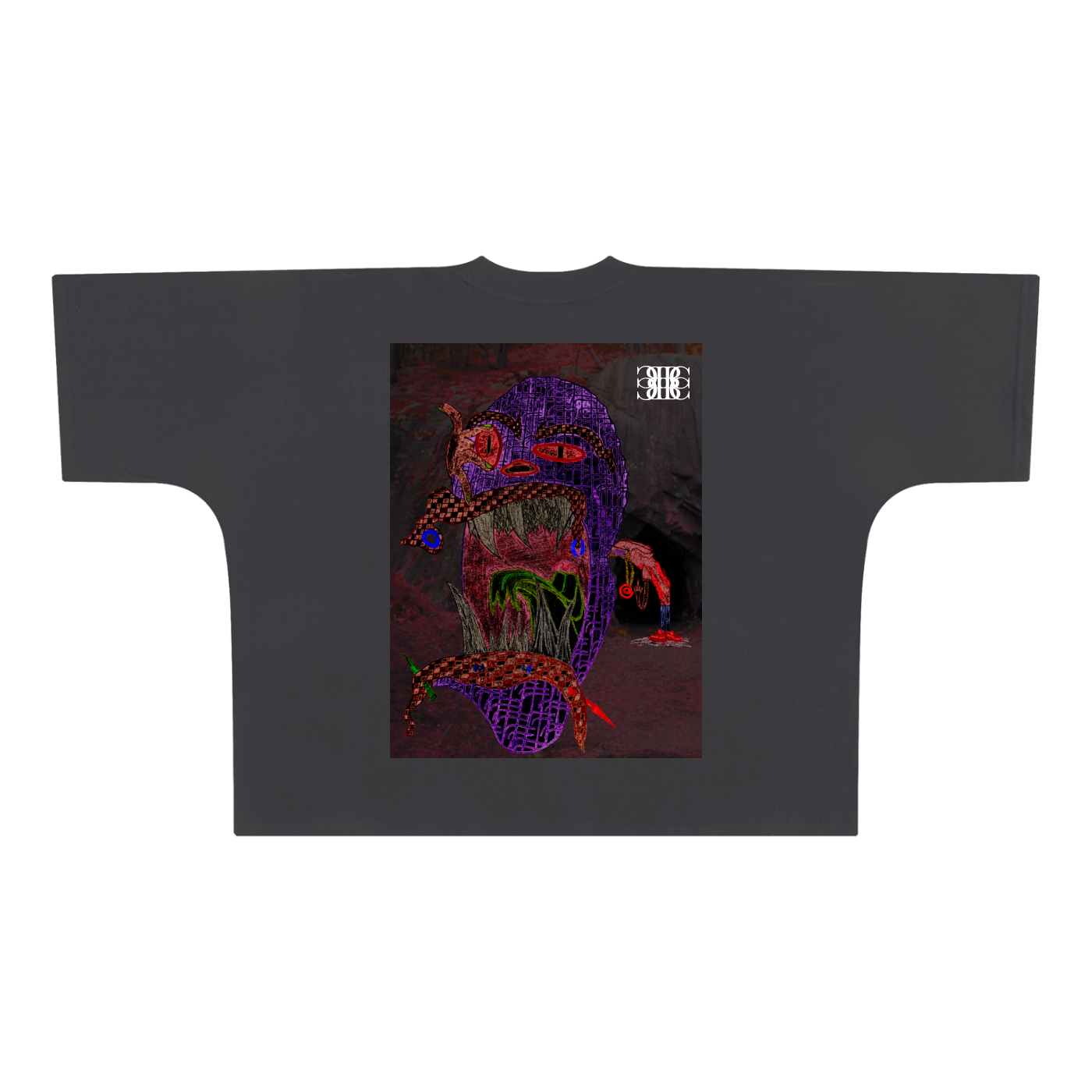 Beau Chaos Unisex "The Cave Man & BC Mirror" Logo Oversized One-Piece Boxy T-Shirt