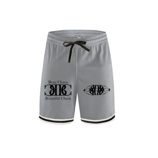 Beau Chaos Men's "Tall & Wide Stretch, Name, & BC Stack" Logo Classic Stripe Trim Basketball Shorts