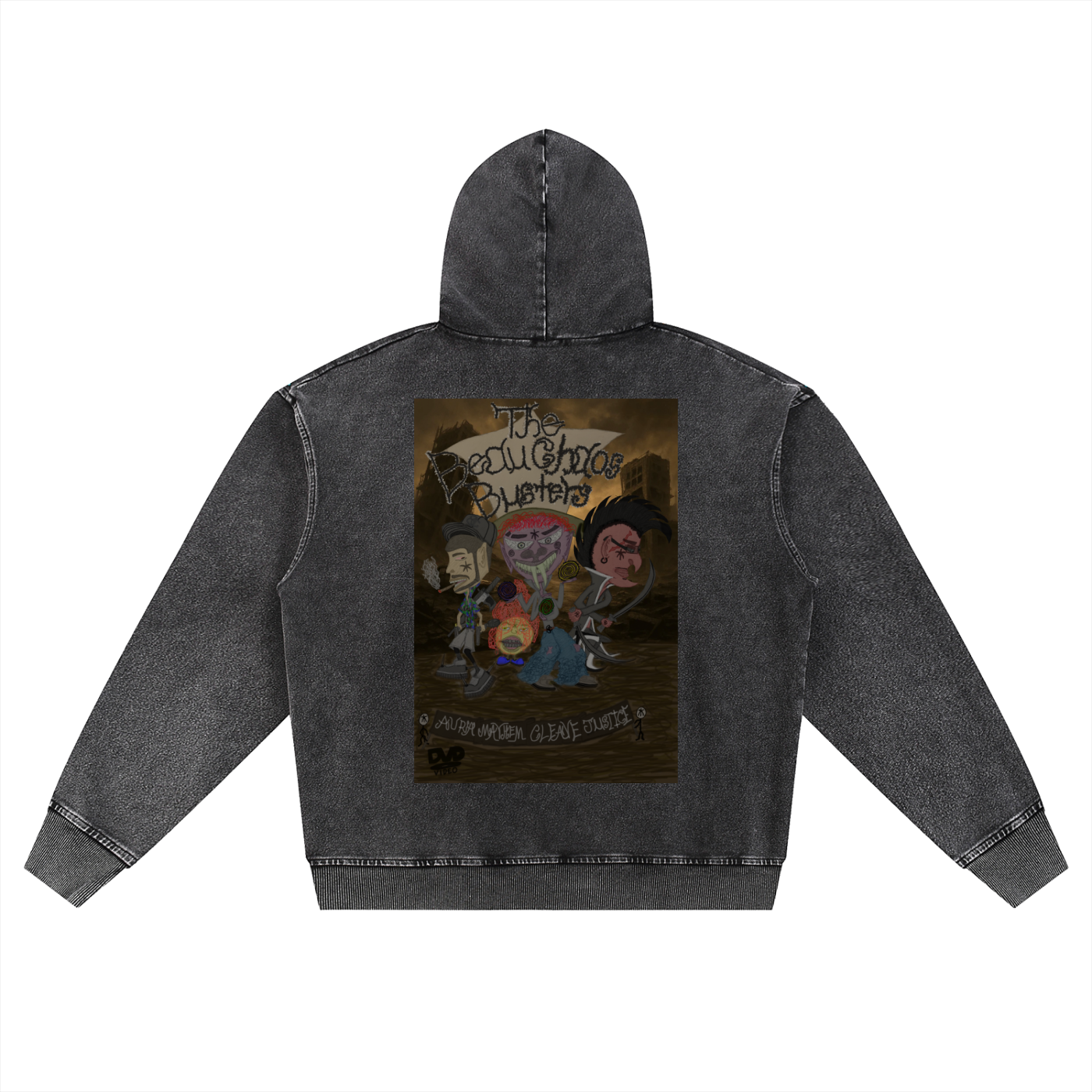Beau Chaos Unisex "The Beau Chaos Busters & BC Mirror" Logo Snow Wash Oversized Zip-Up Hoodie