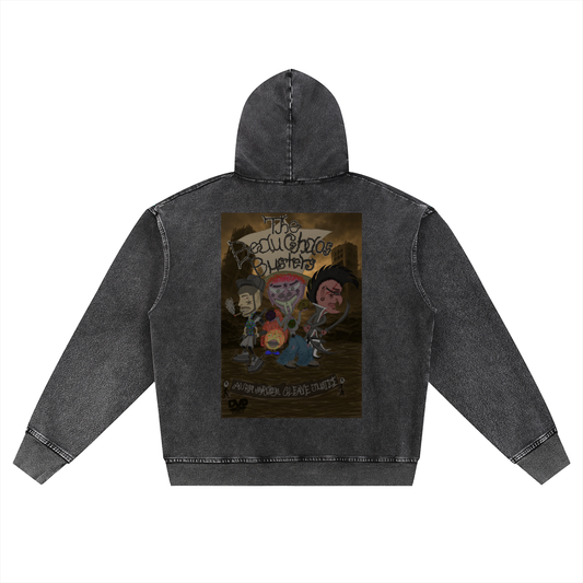 Beau Chaos Unisex "The Beau Chaos Busters & BC Mirror" Logo Snow Wash Oversized Zip-Up Hoodie