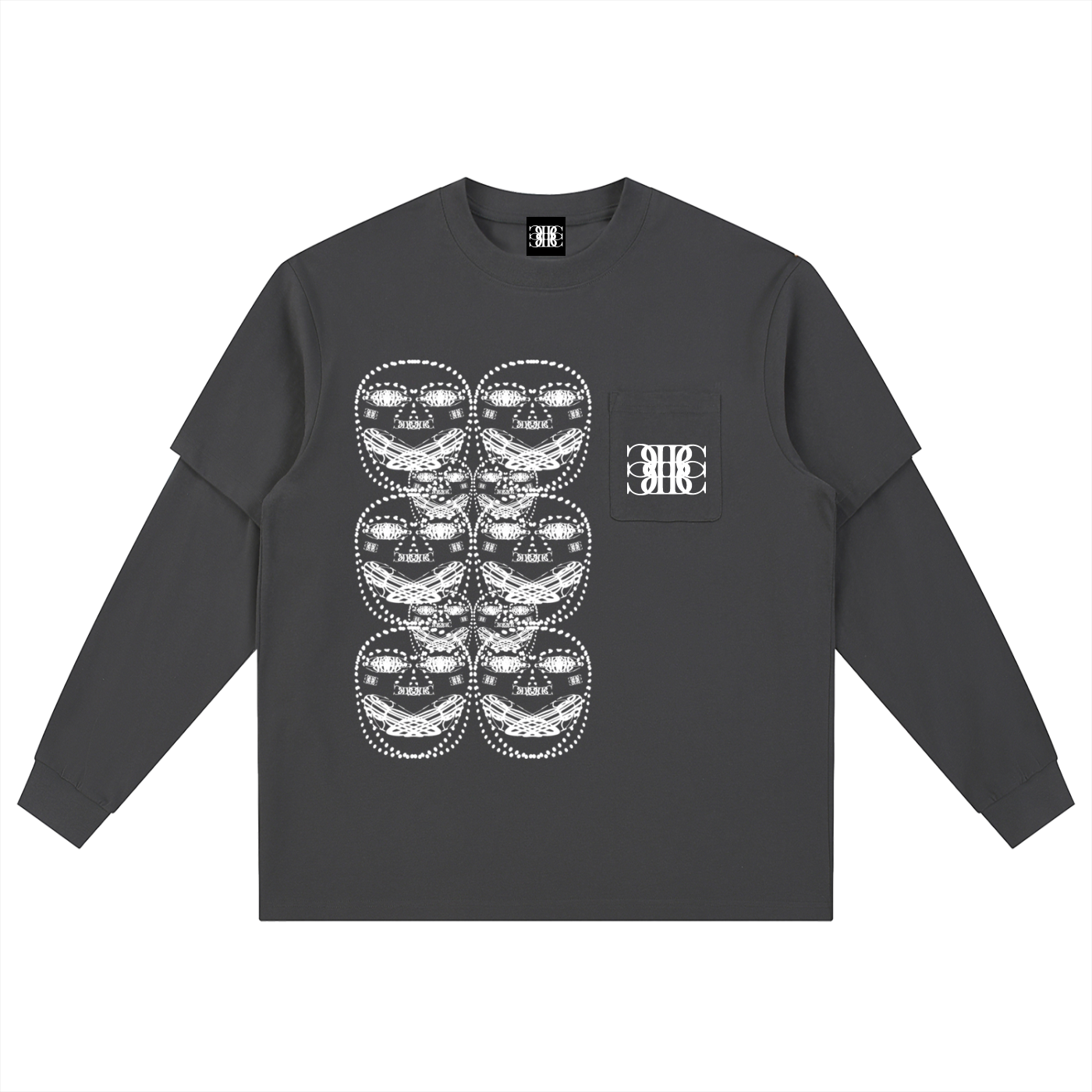 Beau Chaos Unisex "BC Mirror, Face Phase 2 & 3" Logo Layered Long Sleeve Oversized Tee