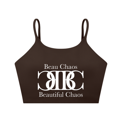 Beau Chaos Women's "Name & BC Mirror" Logo Spaghetti Strap Yoga Sports Bra