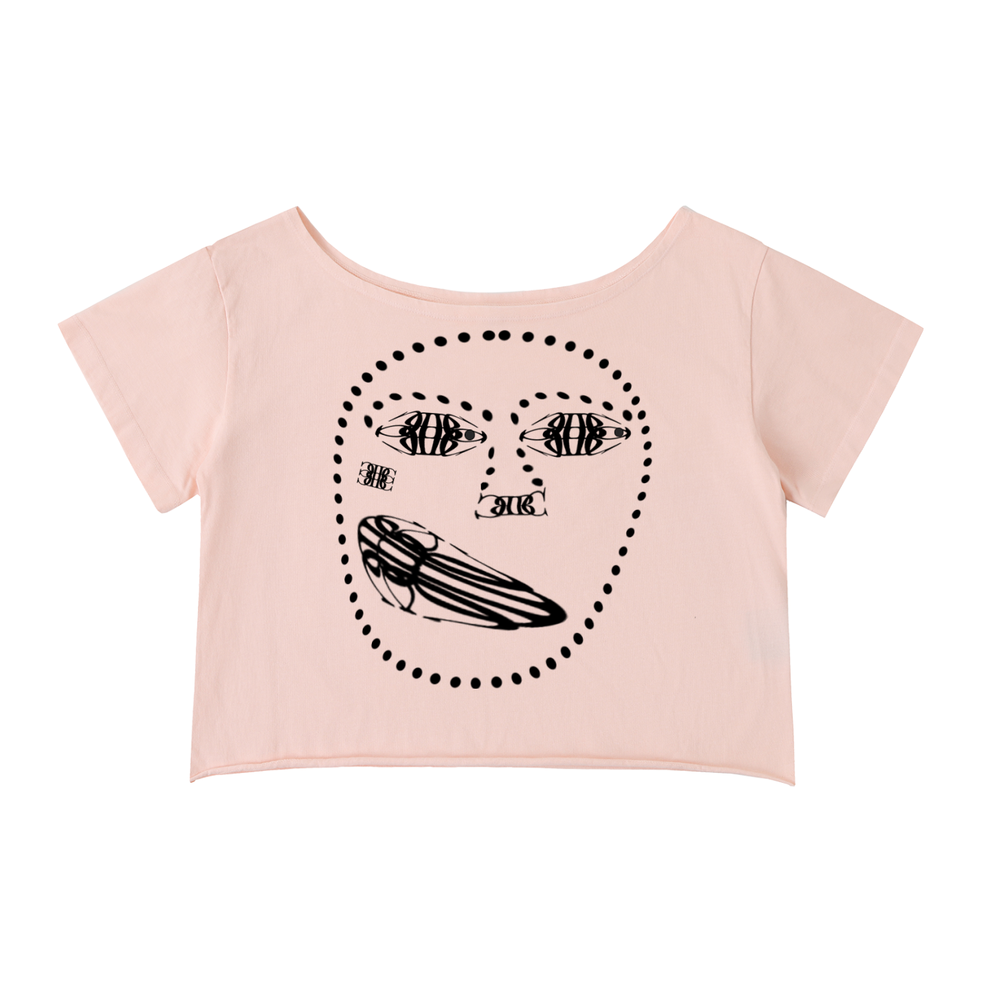 Beau Chaos Women's "Face Phase 1 & BC Mirror" Logo Off-Shoulder Rolled Hem Cotton T-Shirt