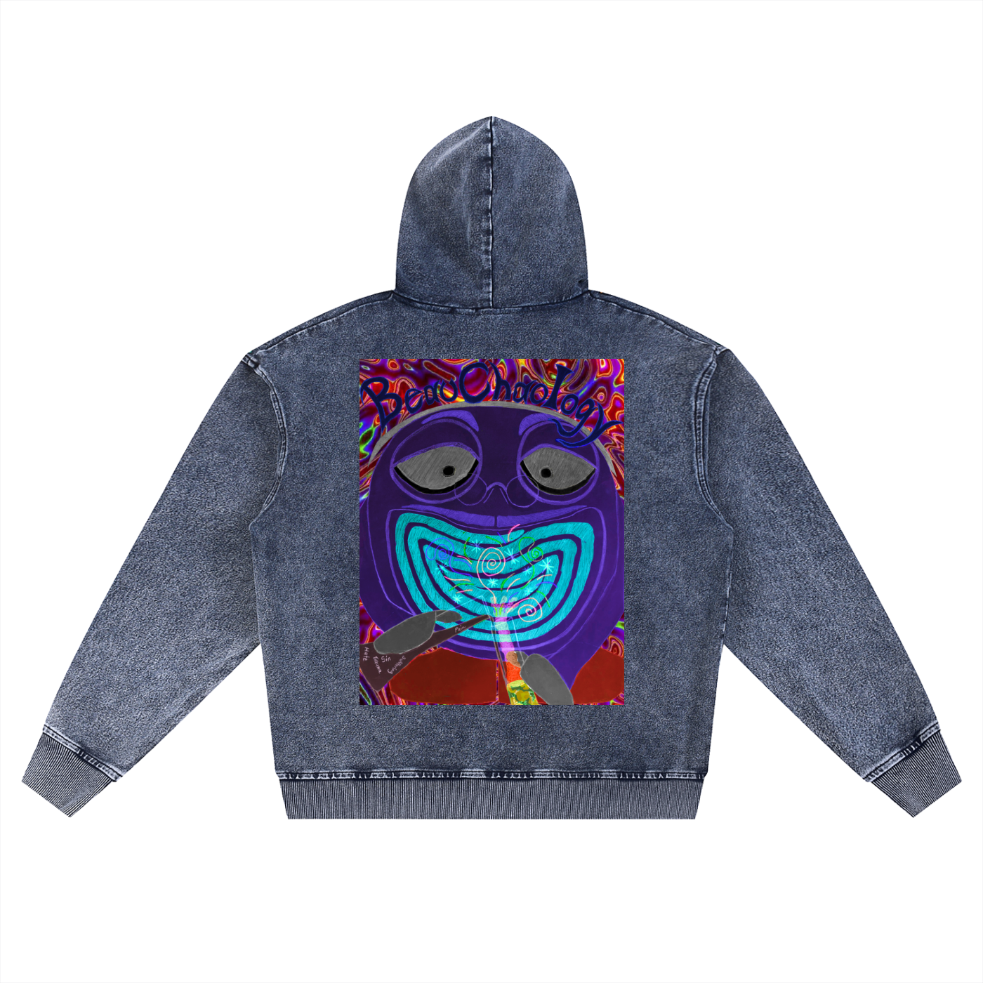 Beau Chaos Unisex "Beau Chaology & BC Mirror" Logo Snow Wash Oversized Zip-Up Hoodie