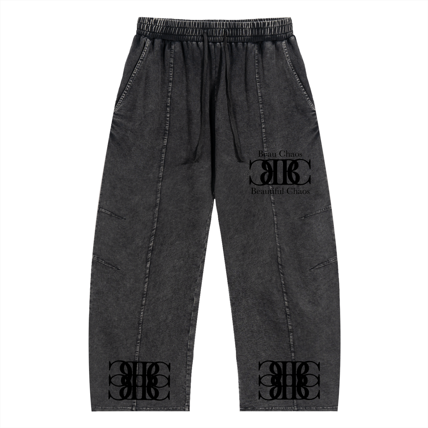 Beau Chaos Unisex "Name & BC Mirror" Logo Snow Wash Drawstring Pants