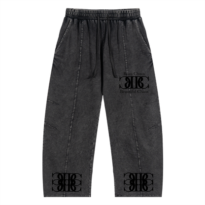 Beau Chaos Unisex "Name & BC Mirror" Logo Snow Wash Drawstring Pants