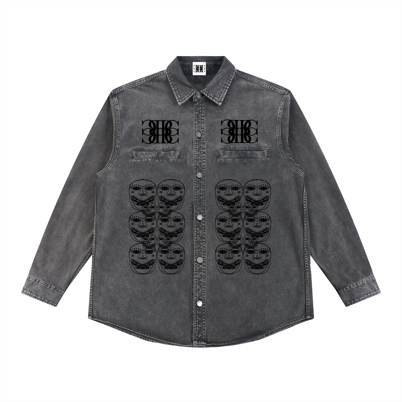 Beau Chaos Unisex "BC Mirror & Face Phase 3" Logo Denim Vintage Washed Heavyweight Jacket