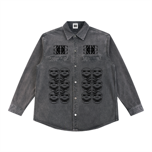 Beau Chaos Unisex "BC Mirror & Face Phase 3" Logo Denim Vintage Washed Heavyweight Jacket