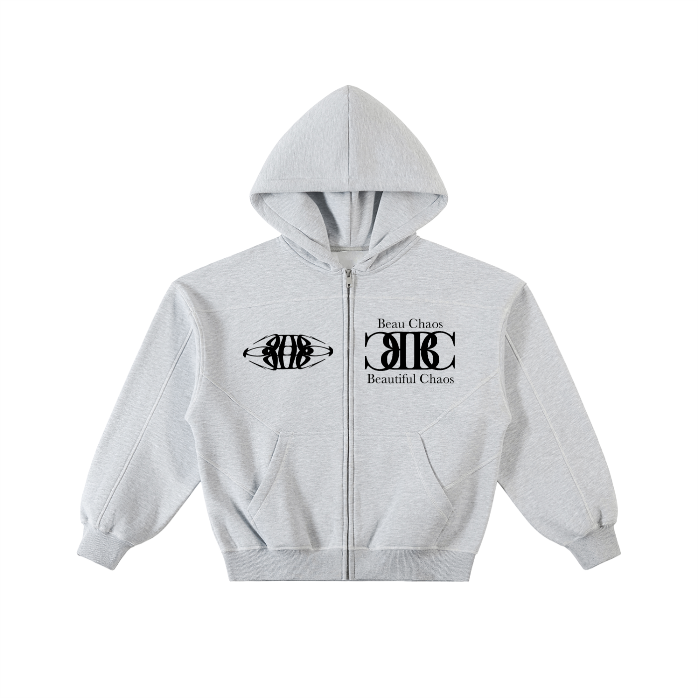 Beau Chaos Unisex "Name, Tall & Wide Stretch" Logo Contrast-Stitched Boxy Zip Hoodie