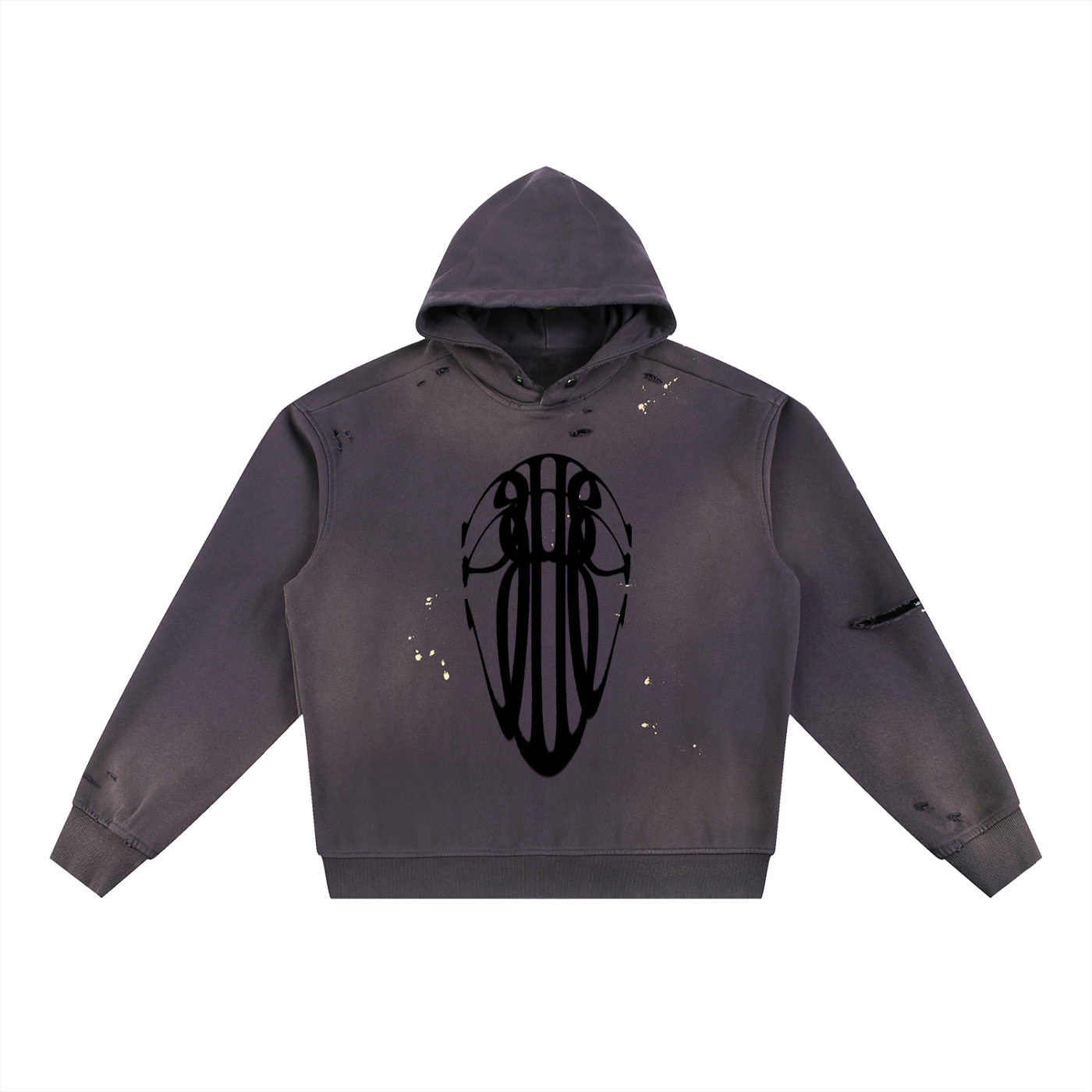 Beau Chaos Unisex "Tall Stretch & BC Stack" Logo Sun Fade Frayed Hoodie