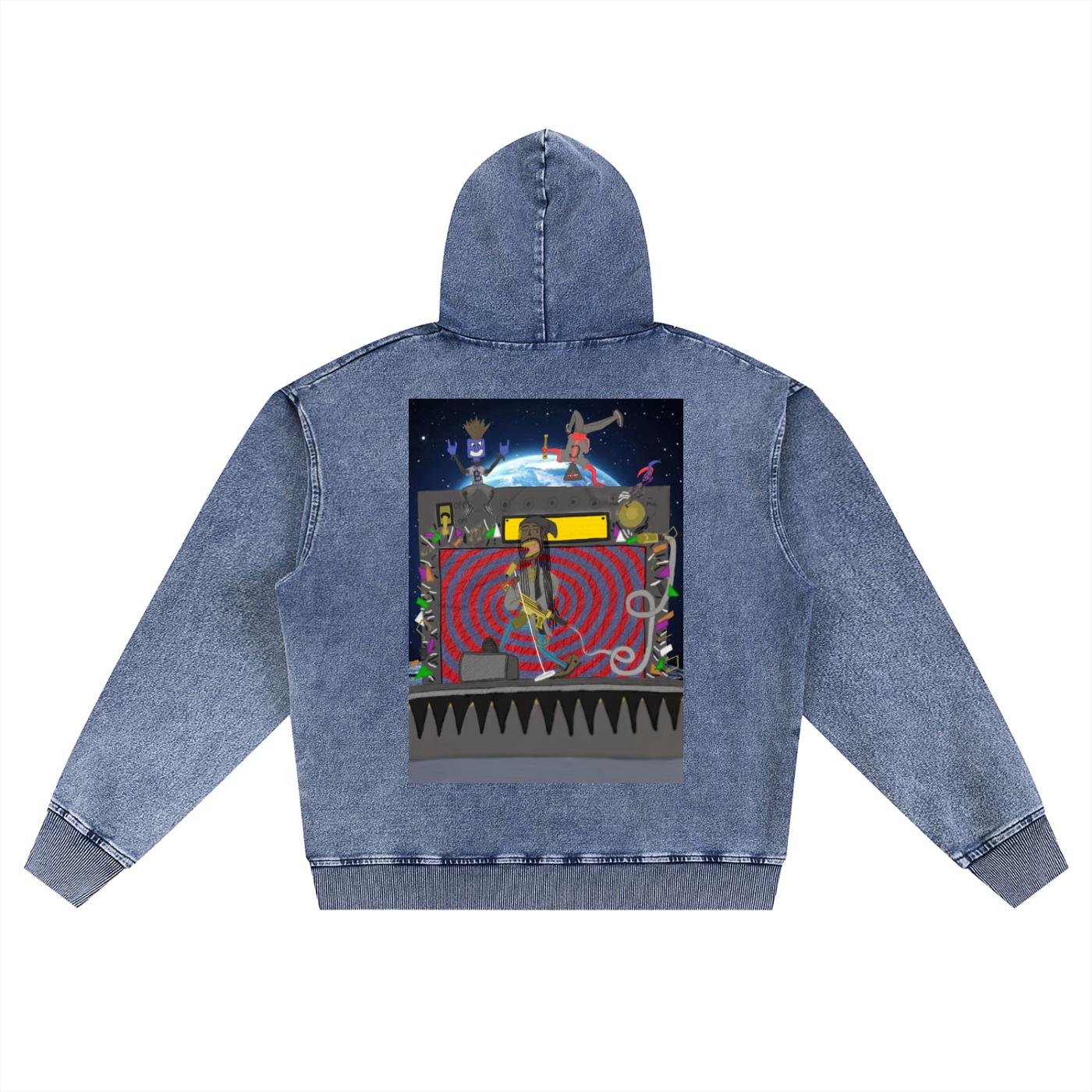 Beau Chaos Unisex "MoonRock & BC Mirror" Logo Snow Wash Oversized Zip-Up Hoodie