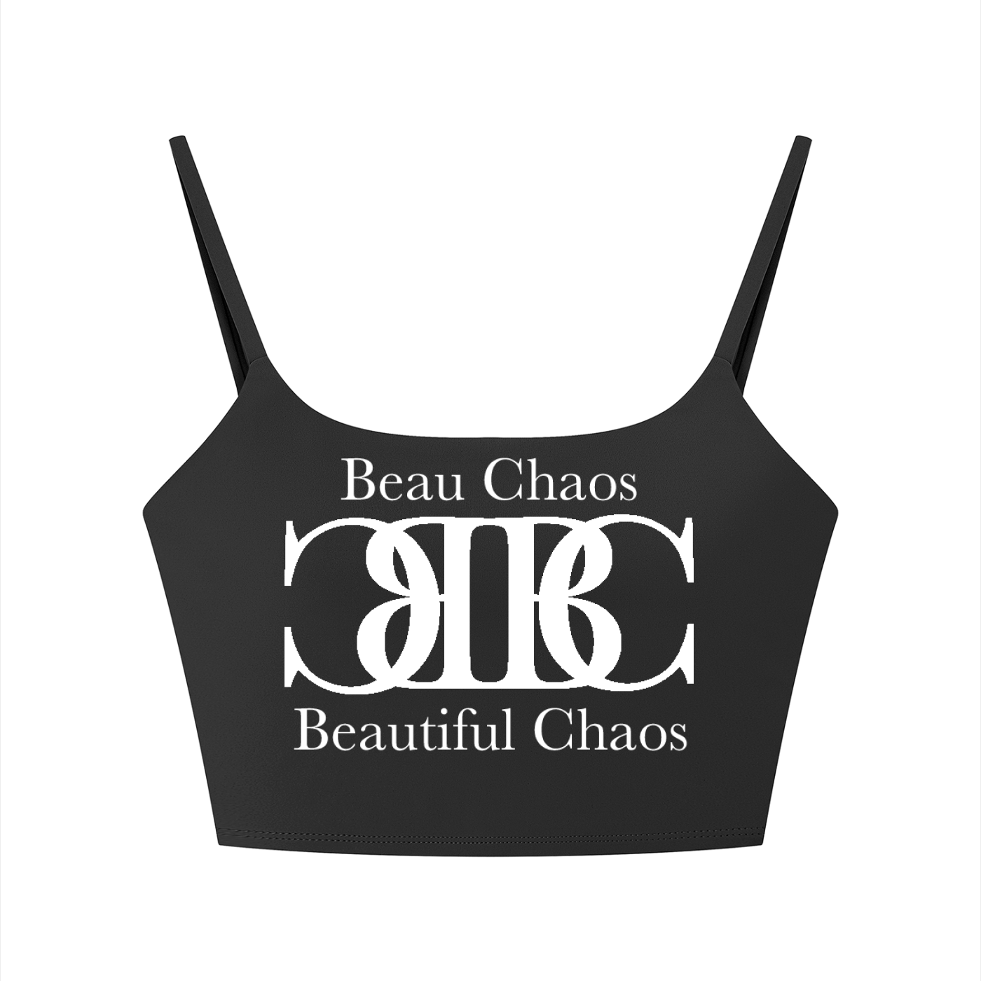 Beau Chaos Women's "Name & BC Mirror" Logo Solid Color Sports Bra