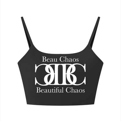 Beau Chaos Women's "Name & BC Mirror" Logo Solid Color Sports Bra