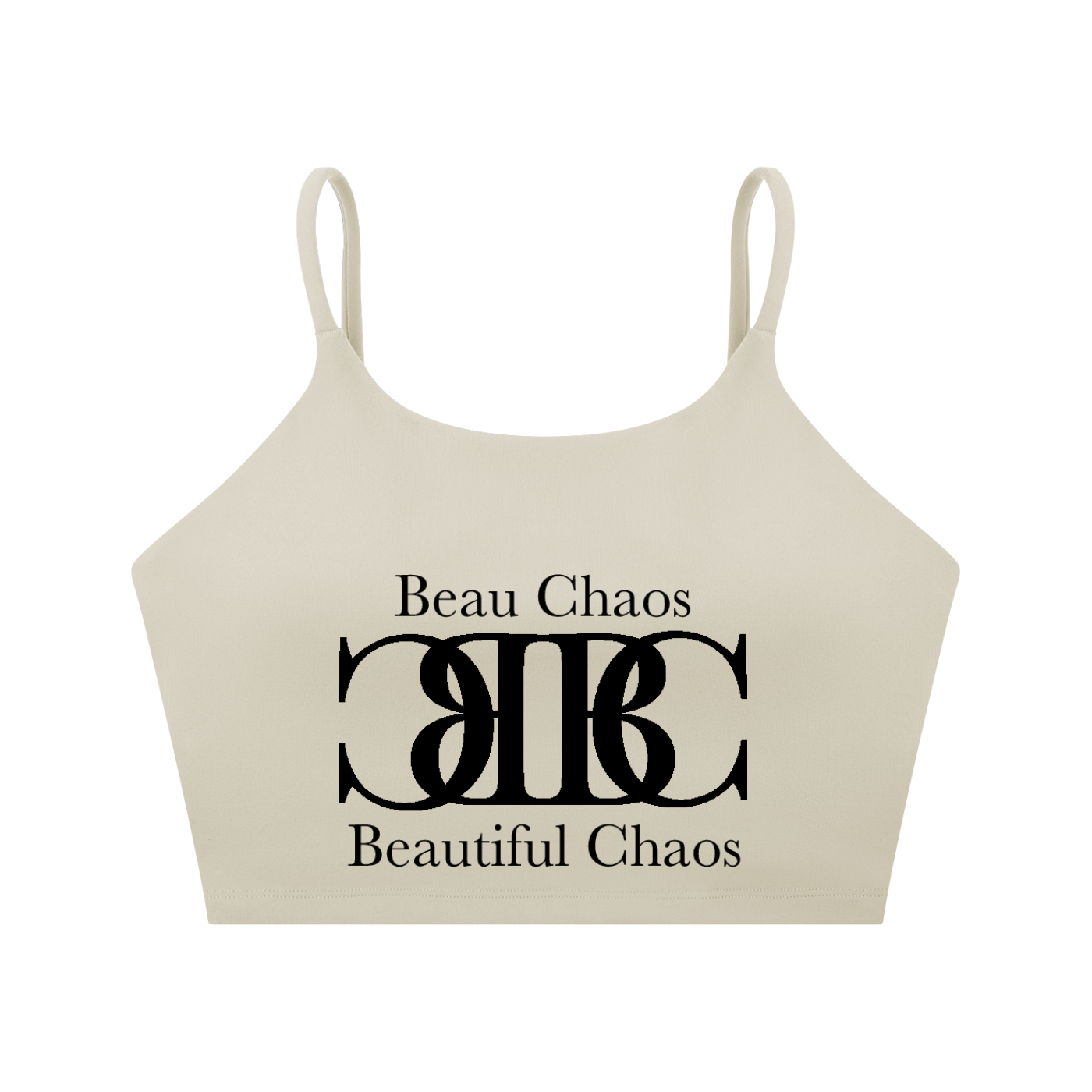 Beau Chaos Women's "Name & BC Mirror" Logo Spaghetti Strap Yoga Sports Bra