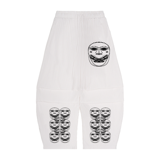 Beau Chaos Unisex "Name, Face Phase 2 & 3" Logo Vertical Stripe Drawstring Barrel Pants