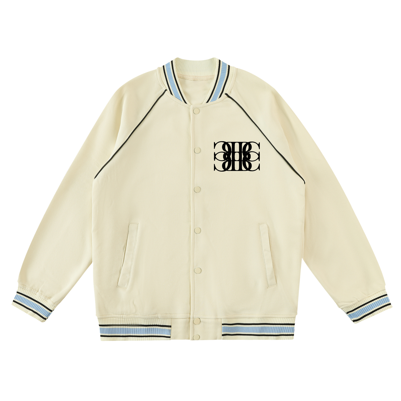 Beau Chaos Unisex "BC Mirror & Face Phase 1" Logo Contrast Trim Varsity Jacket