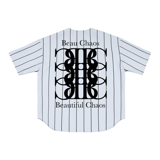 Beau Chaos Unisex "Face Phase 3 & BC Stack" Logo Pinstripe Baseball Jersey