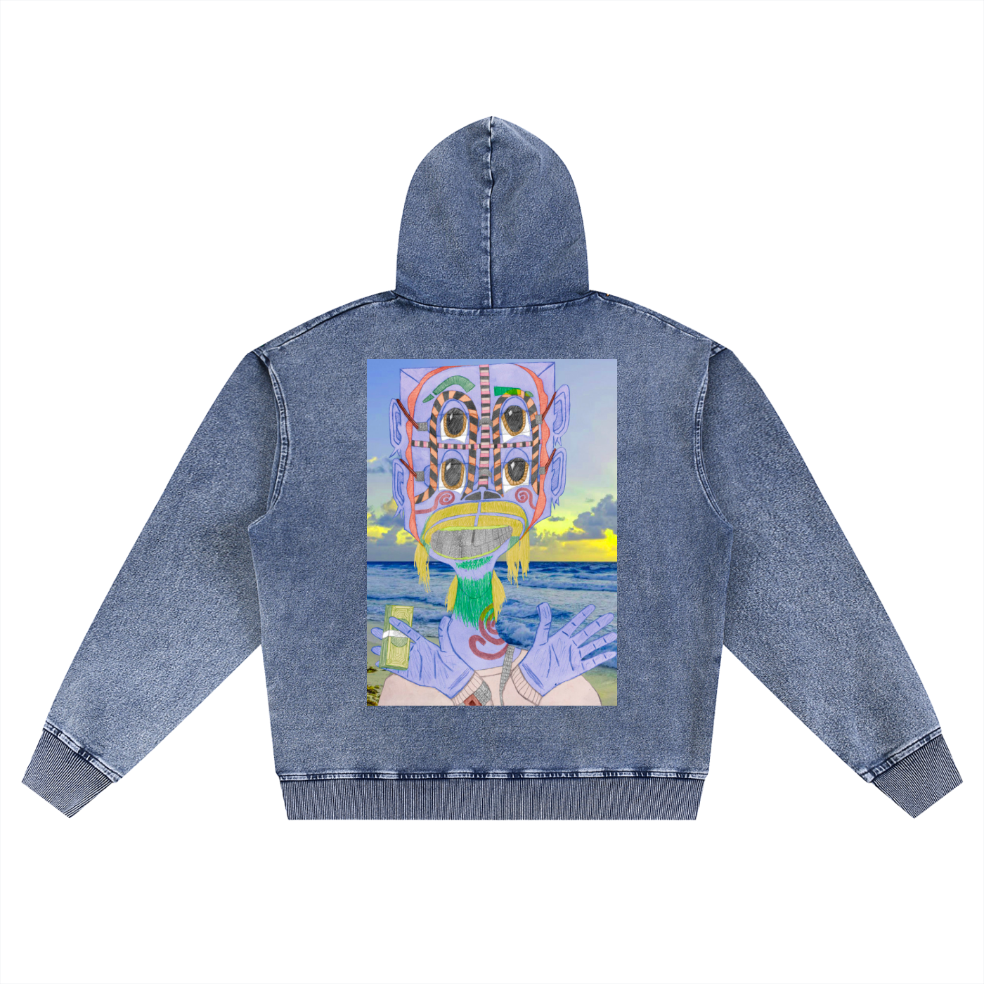 Beau Chaos Unisex "Money Mizzle & BC Mirror" Logo Snow Wash Oversized Zip-Up Hoodie