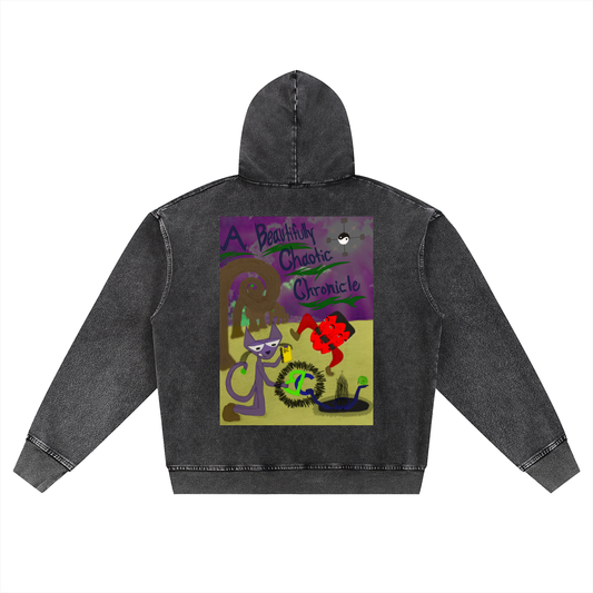 Beau Chaos Unisex "A Beautifully Chaotic Chronicle & BC Mirror" Logo Snow Wash Oversized Zip-Up Hoodie