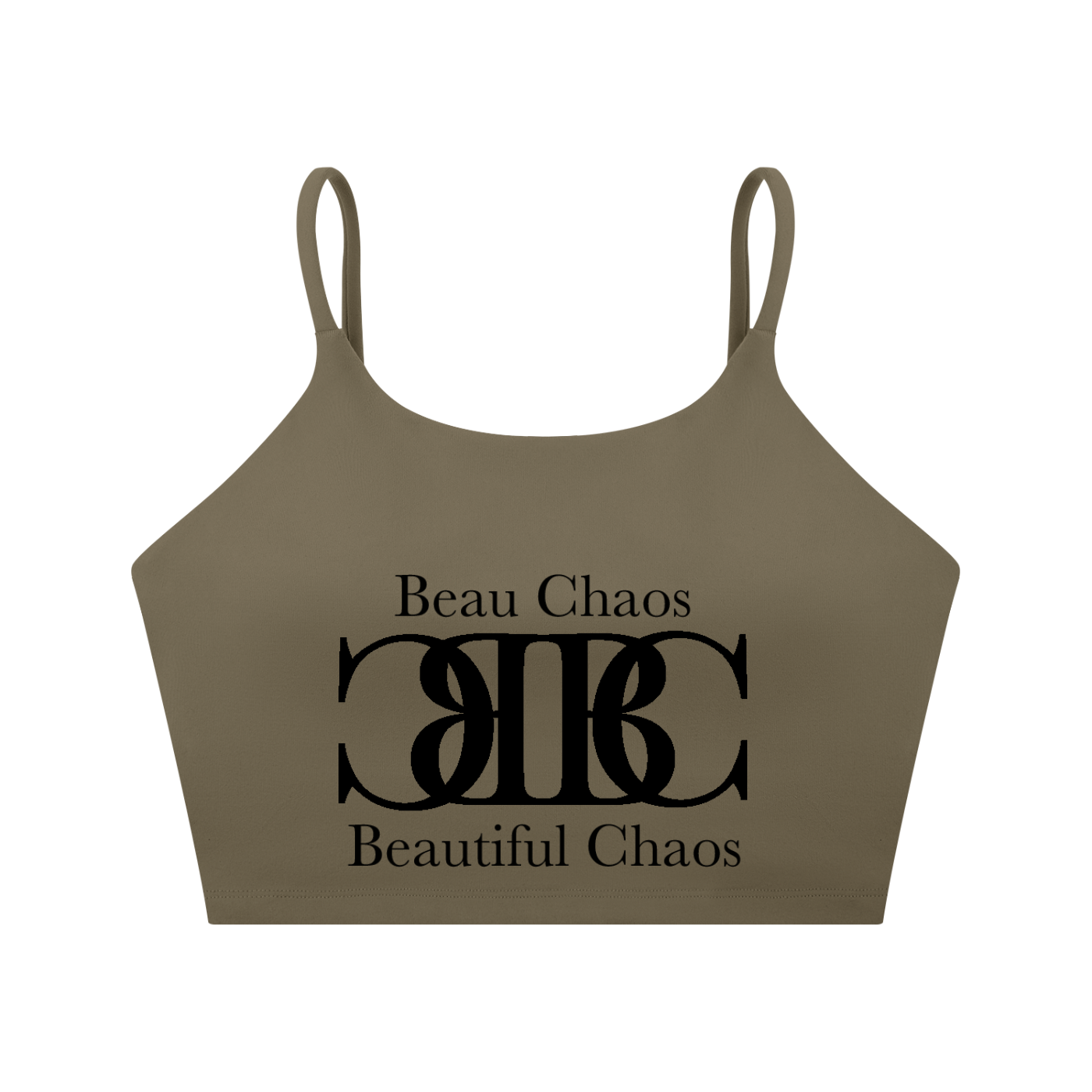 Beau Chaos Women's "Name & BC Mirror" Logo Spaghetti Strap Yoga Sports Bra