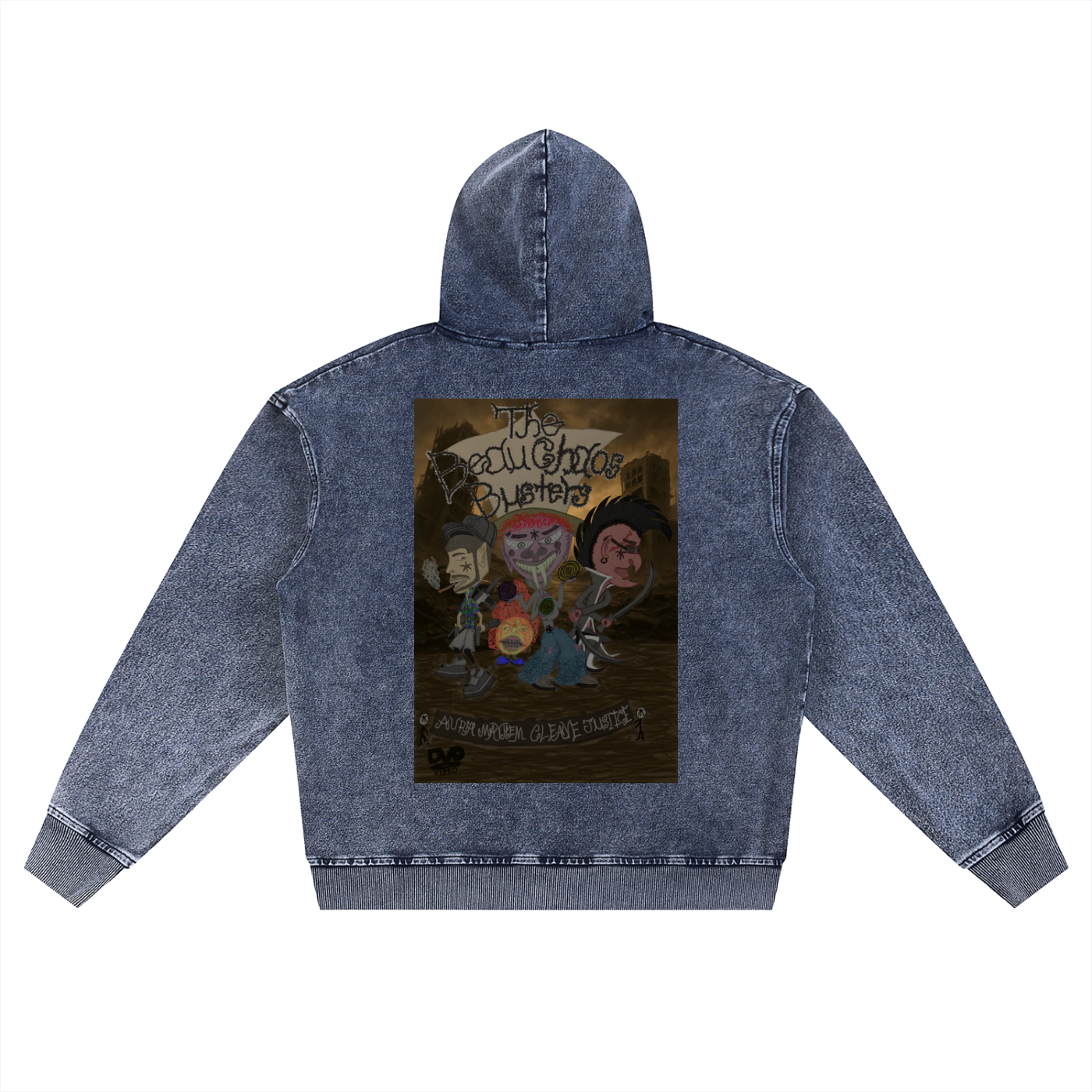 Beau Chaos Unisex "The Beau Chaos Busters & BC Mirror" Logo Snow Wash Oversized Zip-Up Hoodie