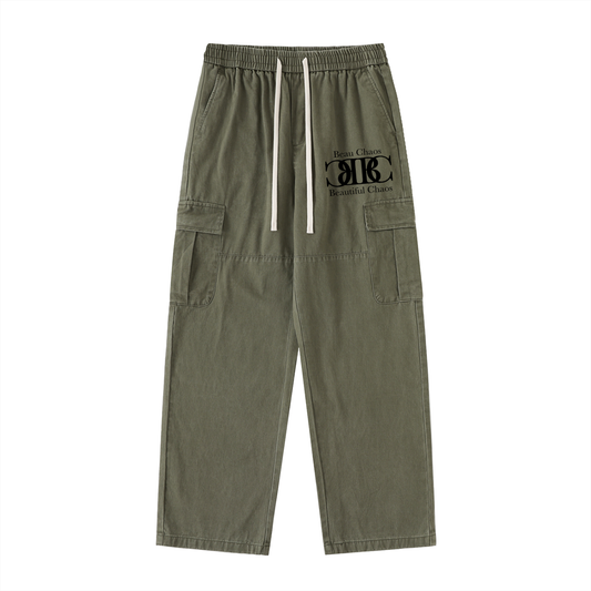 Beau Chaos Men's "Name" Logo Drawstring Waist Straight-Leg Cargo Pants