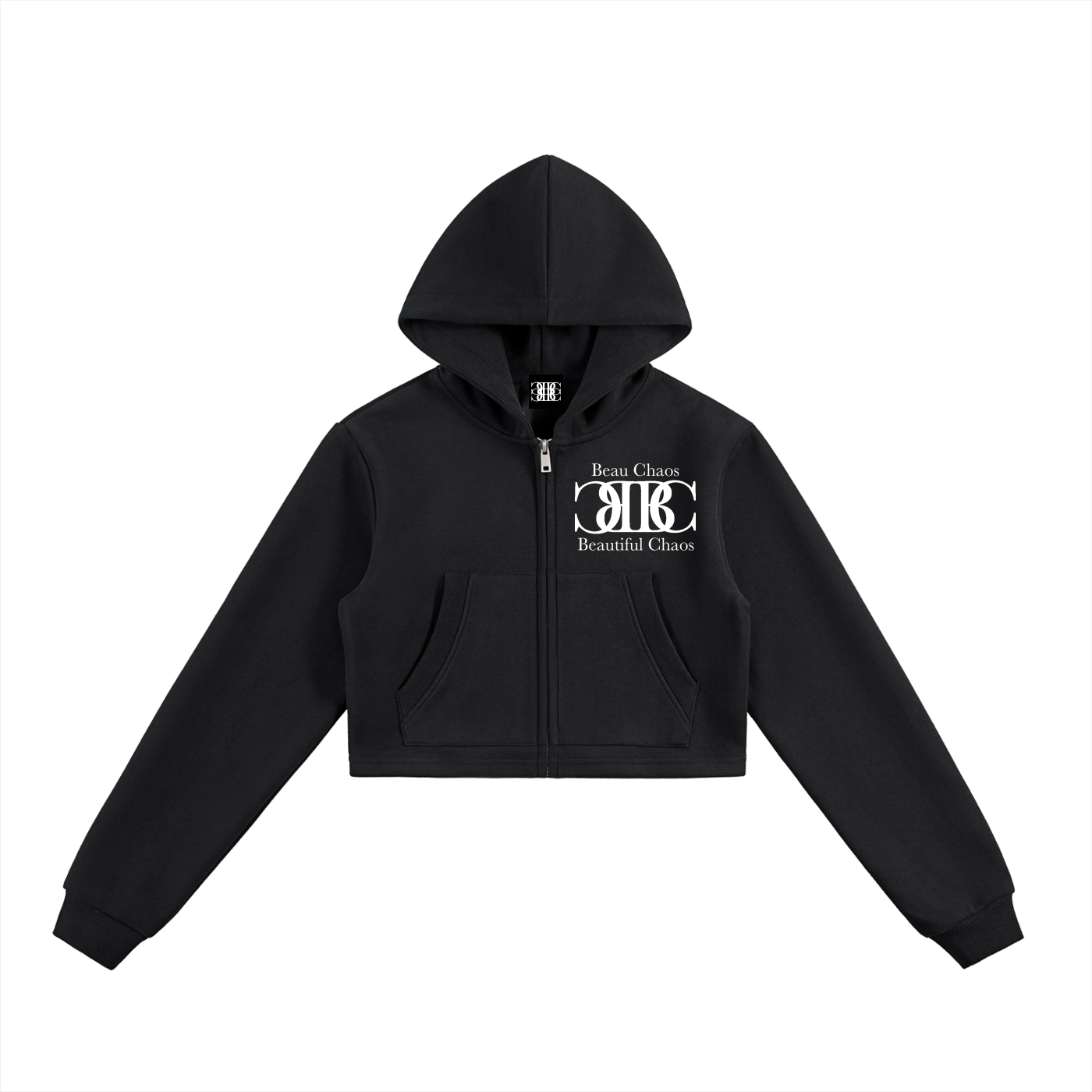 Beau Chaos Women's "Name & BC Stack" Logo Cropped Zip-Up Hoodie