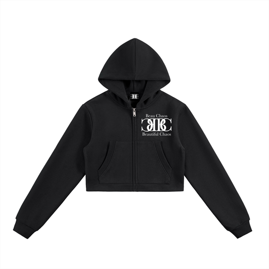 Beau Chaos Women's "Name & BC Stack" Logo Cropped Zip-Up Hoodie