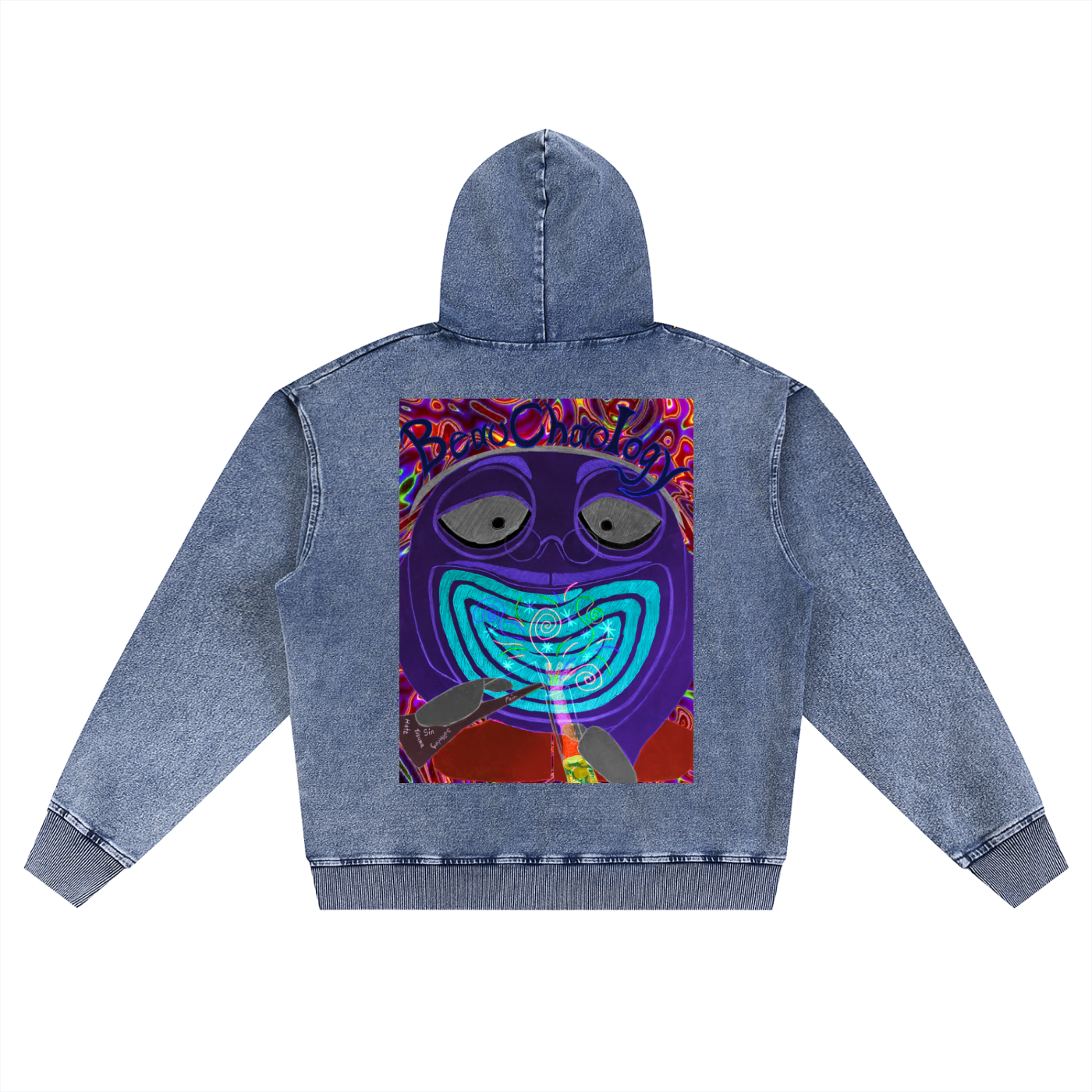 Beau Chaos Unisex "Beau Chaology & BC Mirror" Logo Snow Wash Oversized Zip-Up Hoodie