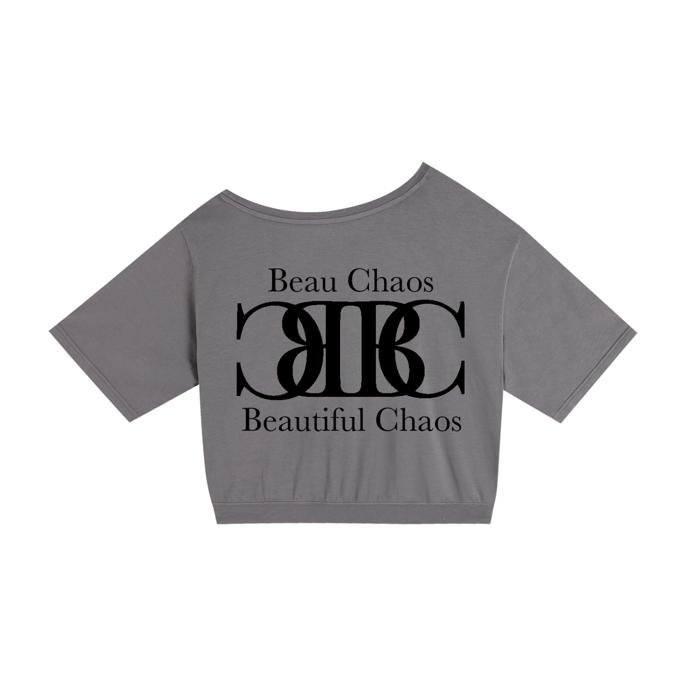 Beau Chaos Women's "BC Mirror & Name" Logo Asymmetric Shoulder Oversized T-Shirt
