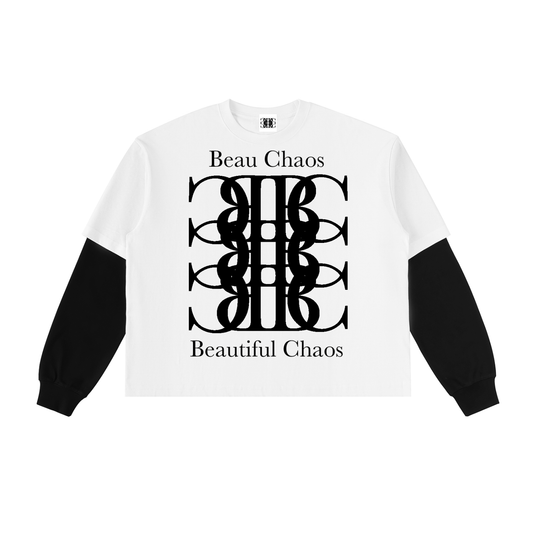 Beau Chaos Unisex "BC Stack & Tall Stretch" Logo Layered Contrast Sleeve T-Shirt