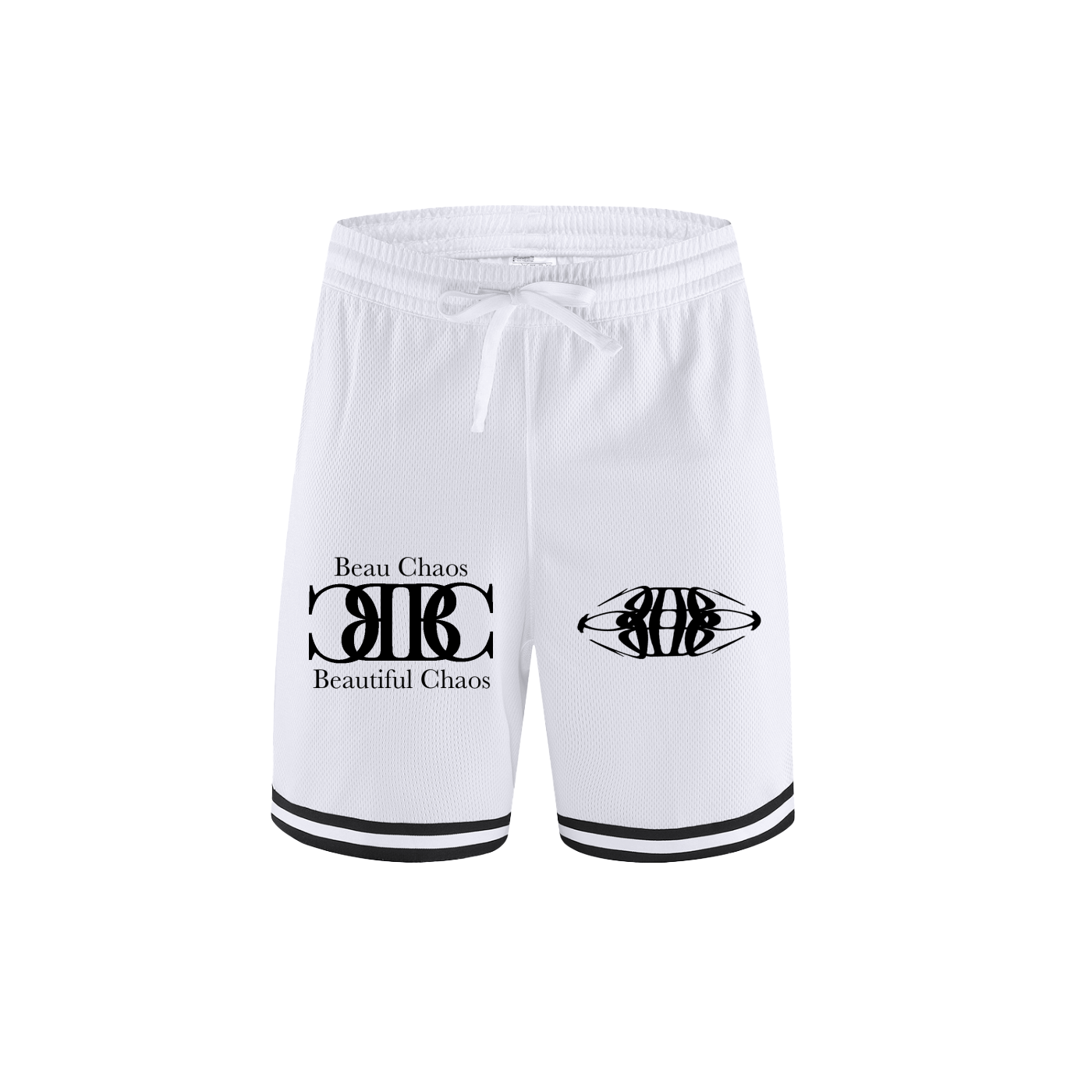 Beau Chaos Men's "Tall & Wide Stretch, Name, & BC Stack" Logo Classic Stripe Trim Basketball Shorts