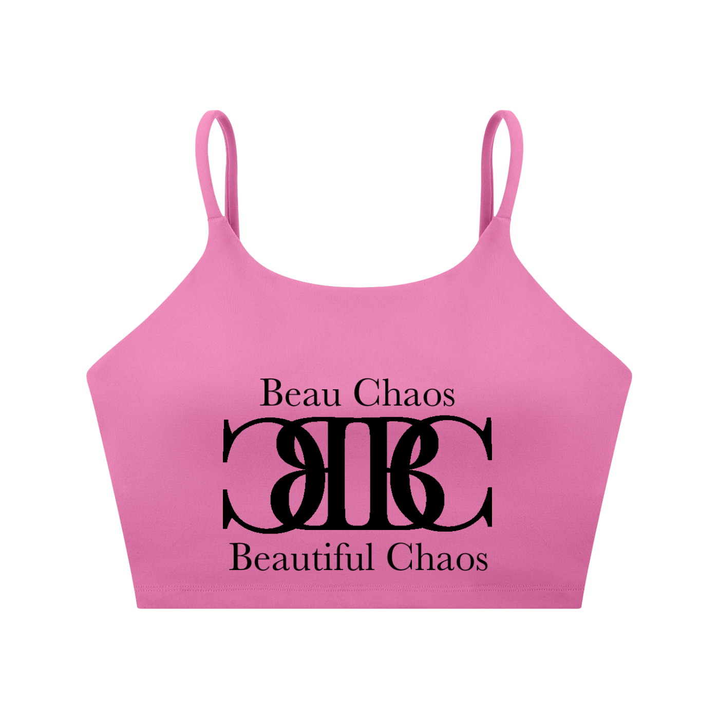 Beau Chaos Women's "Name & BC Mirror" Logo Spaghetti Strap Yoga Sports Bra