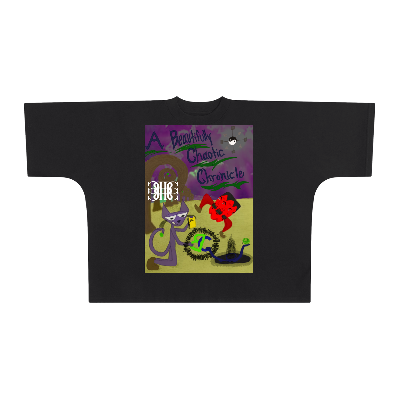 Beau Chaos Unisex "A Beautifully Chaotic Chronicle & BC Mirror" Logo Oversized One-Piece Boxy T-Shirt