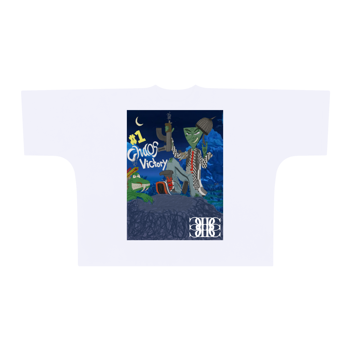 Beau Chaos Unisex "Chaos Victory & BC Mirror" Logo Oversized One-Piece Boxy T-Shirt