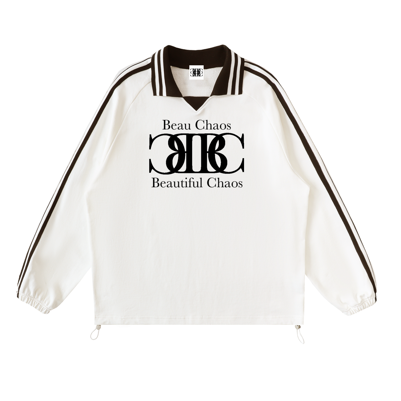Beau Chaos Unisex "Name & BC Perspective" Logo Contrast Striped Lapel Collar Sweatshirt