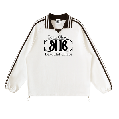 Beau Chaos Unisex "Name & BC Perspective" Logo Contrast Striped Lapel Collar Sweatshirt