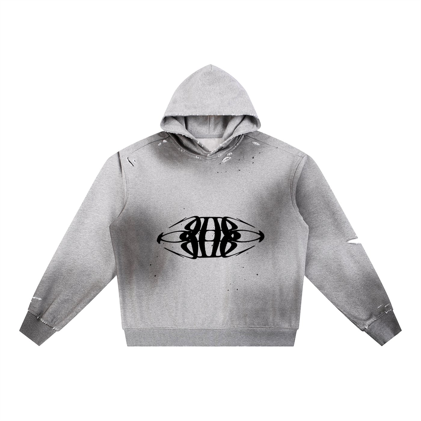 Beau Chaos Unisex "Wide Stretch & Name" Logo Sun Fade Frayed Fleece Hoodie